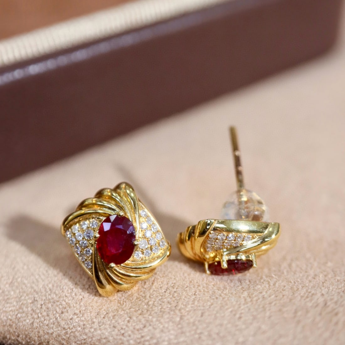 14k Gold 1.12 Ctw Natural Ruby & Diamond Earrings - 5