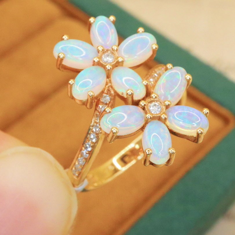 14k Gold 1.78 Ctw Natural Opal & Diamond Ring - 2