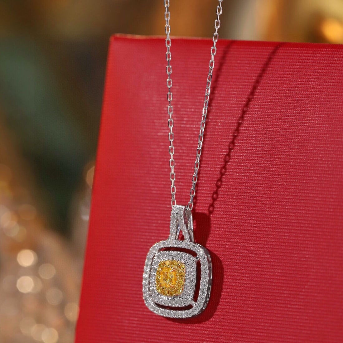 14k Gold 0.40 Ctw Natural Yellow Diamond & Diamond Necklace - 2