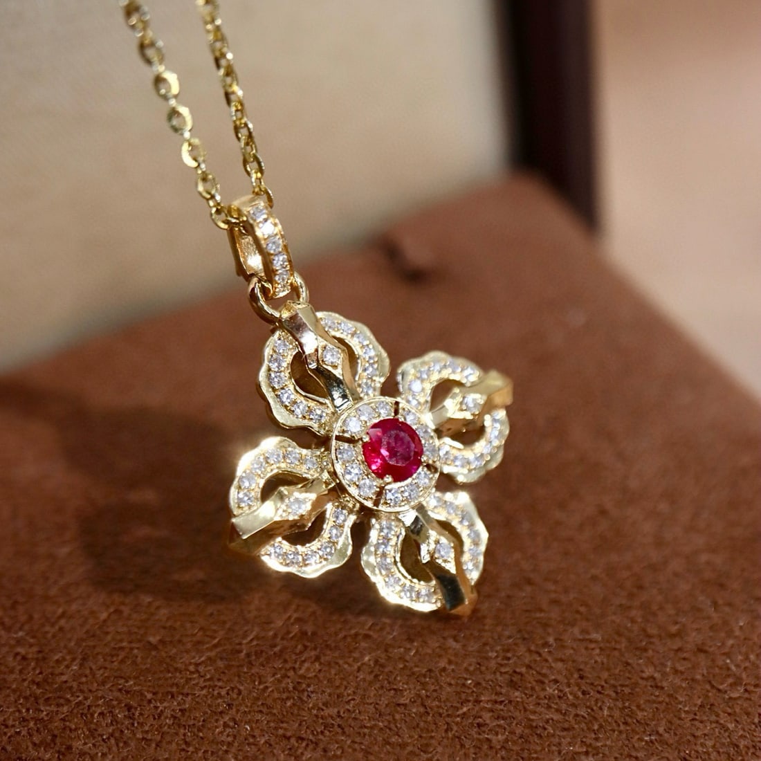 14k Gold 0.31 Ctw Natural Ruby & Diamond Pendant( Without Chain ) - 5
