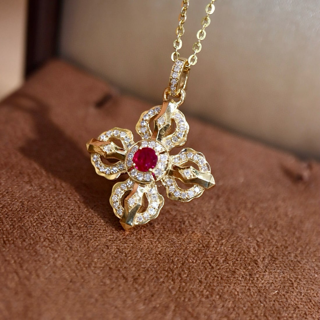 14k Gold 0.31 Ctw Natural Ruby & Diamond Pendant( Without Chain ) - 6