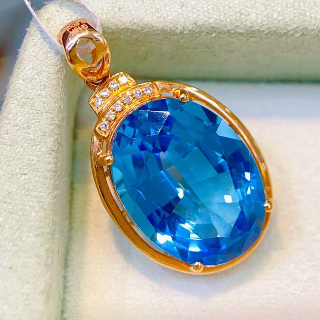 14k Gold 9.63 Ctw Natural Topaz & Diamond Pendant( Without Chain ) - 3