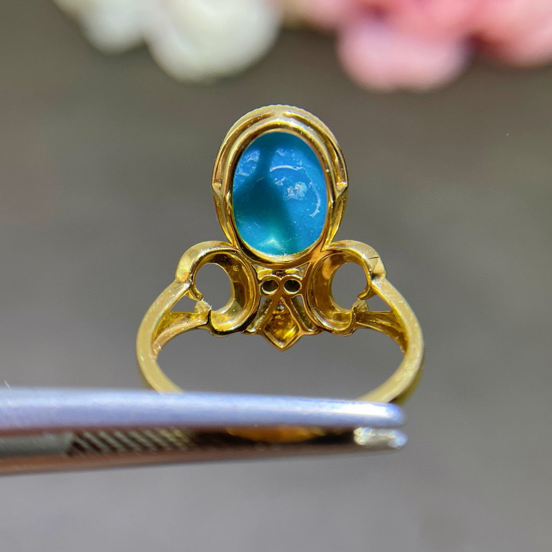 14k Gold 2.81 Ctw Natural Blue Turquoise & Diamond Ring - 5