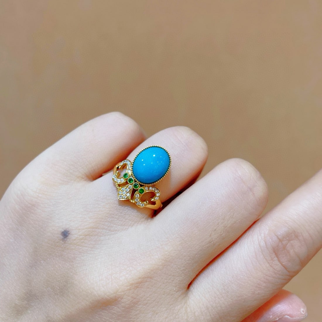 14k Gold 2.81 Ctw Natural Blue Turquoise & Diamond Ring - 6