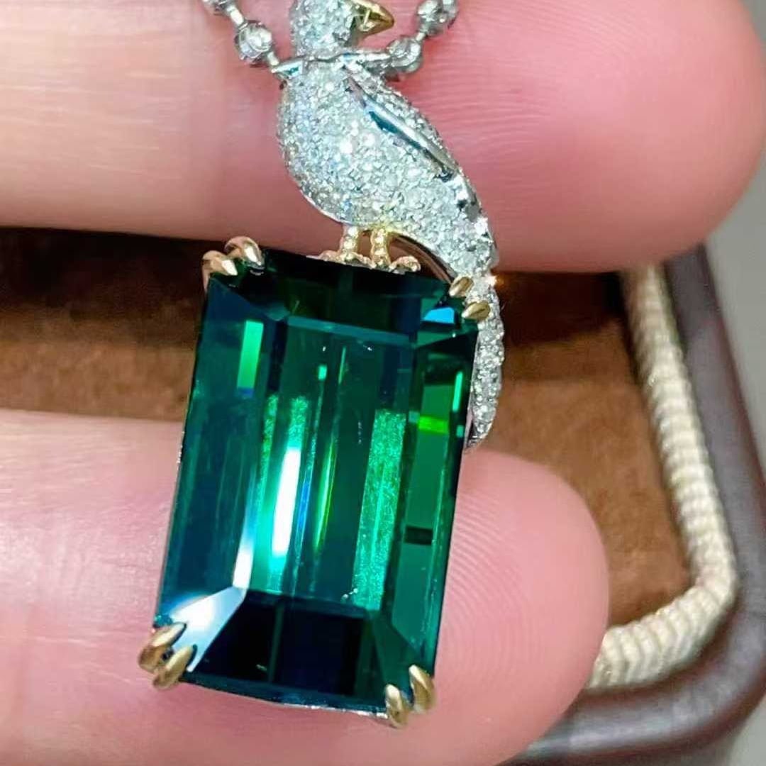 14k Gold 11.0 Ctw Natural Tourmaline & Diamond Pendant( Without Chain ) - 2