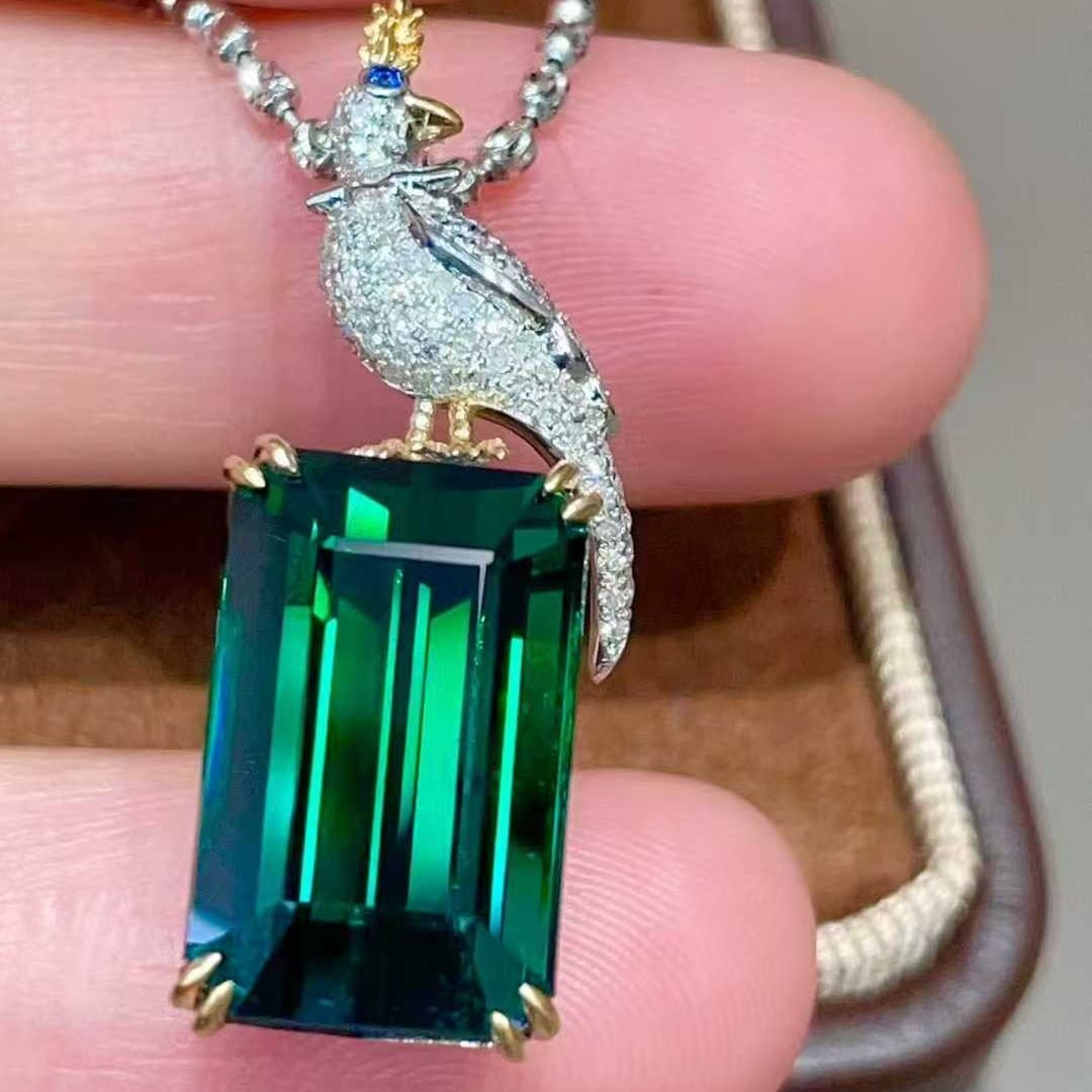 14k Gold 11.0 Ctw Natural Tourmaline & Diamond Pendant( Without Chain ) - 4