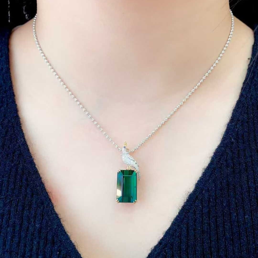 14k Gold 11.0 Ctw Natural Tourmaline & Diamond Pendant( Without Chain ) - 5