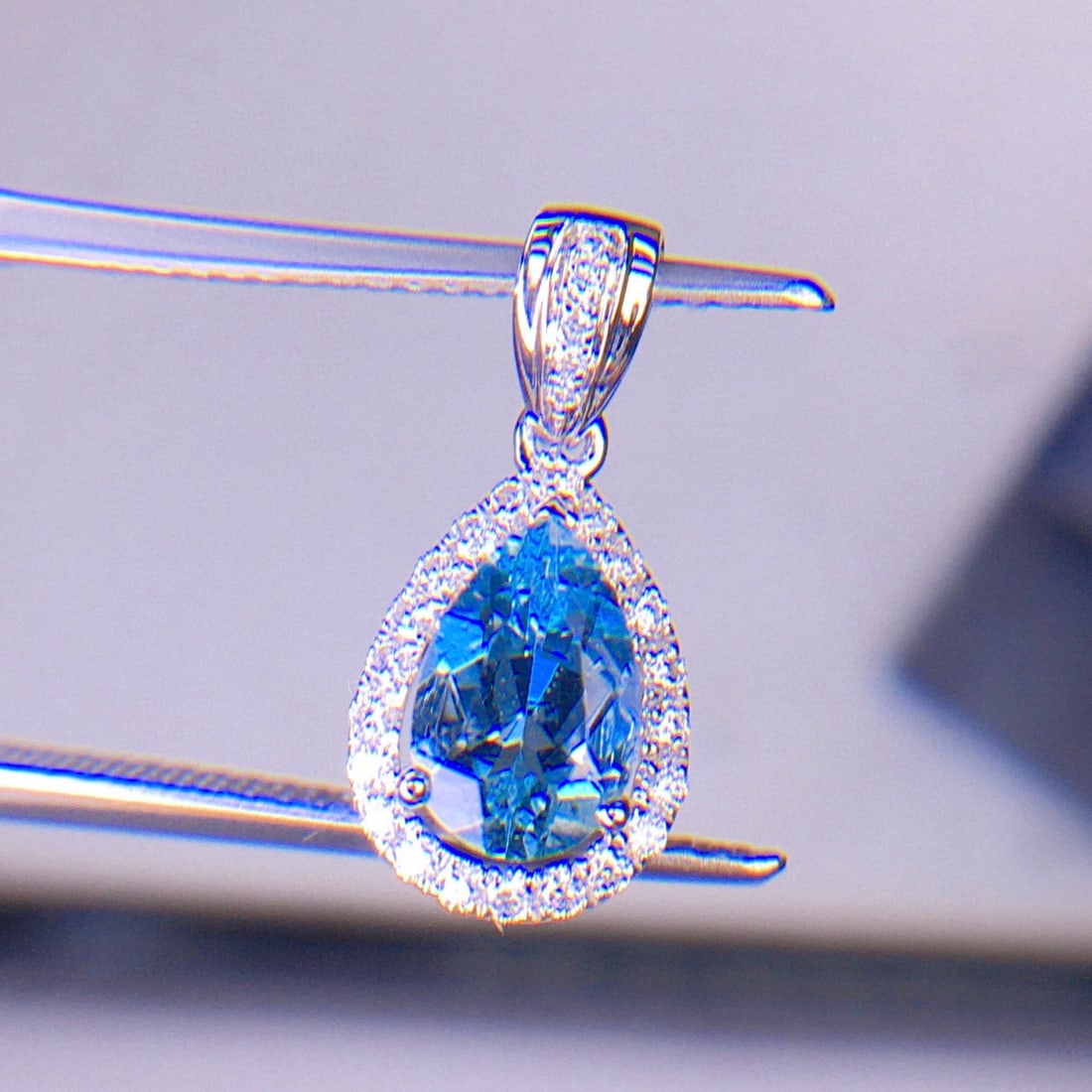 14k Gold 1.2 Ct Natural Aquamarine & Diamond Pendant( Without Chain ) - 4