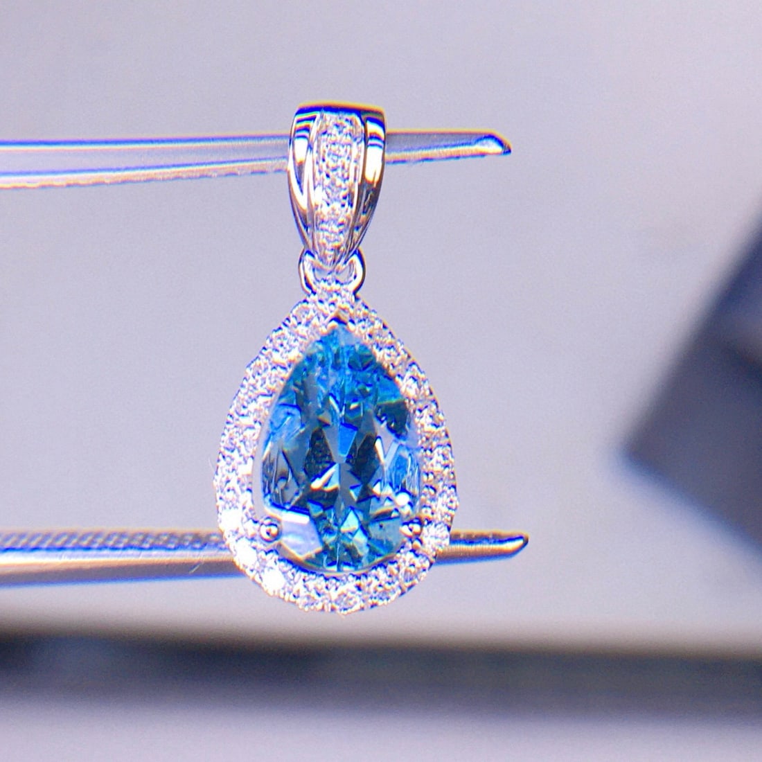 14k Gold 1.2 Ct Natural Aquamarine & Diamond Pendant( Without Chain ) - 5