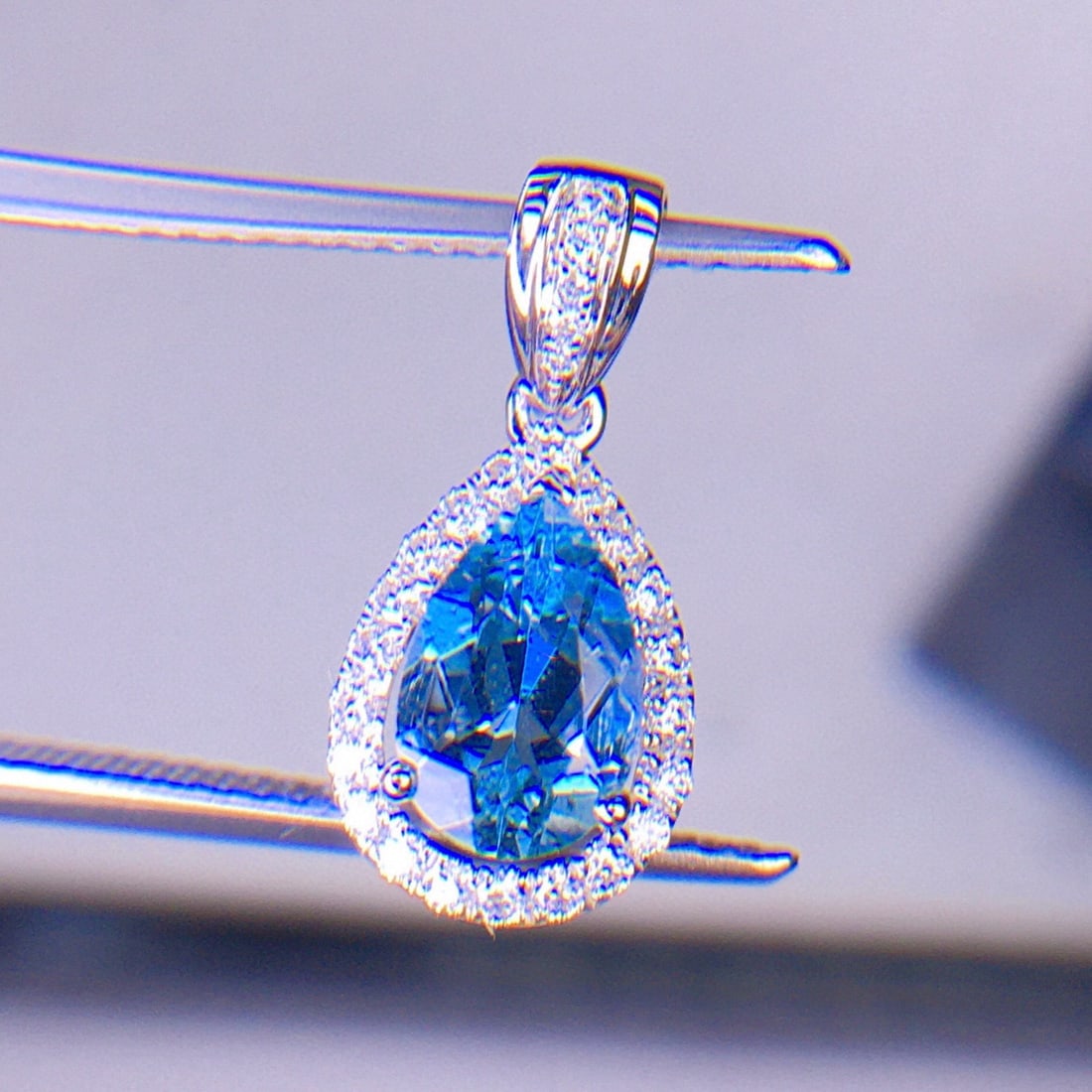 14k Gold 1.2 Ct Natural Aquamarine & Diamond Pendant( Without Chain ) - 6