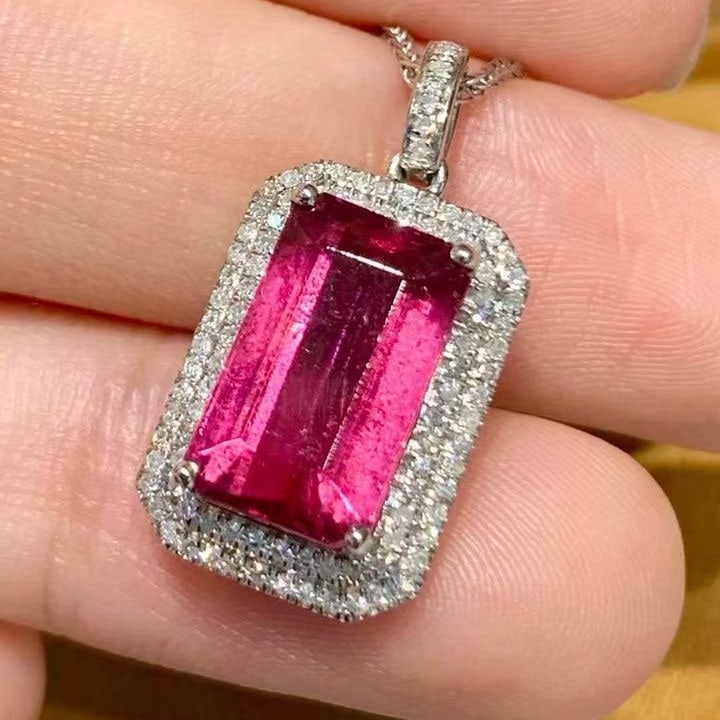 14k Gold 4.55 Ct Natural Tourmaline & Diamond Pendant( Without Chain ) - 3