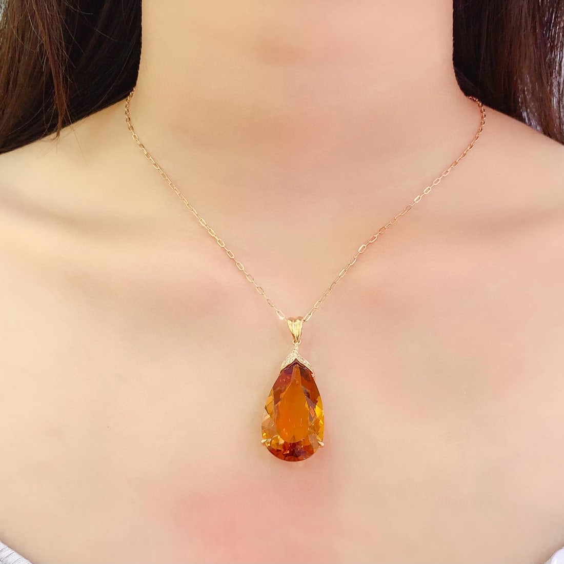 14k Gold 25.85 Ct Natural Citrine & Diamond Pendant( Without Chain ) - 6