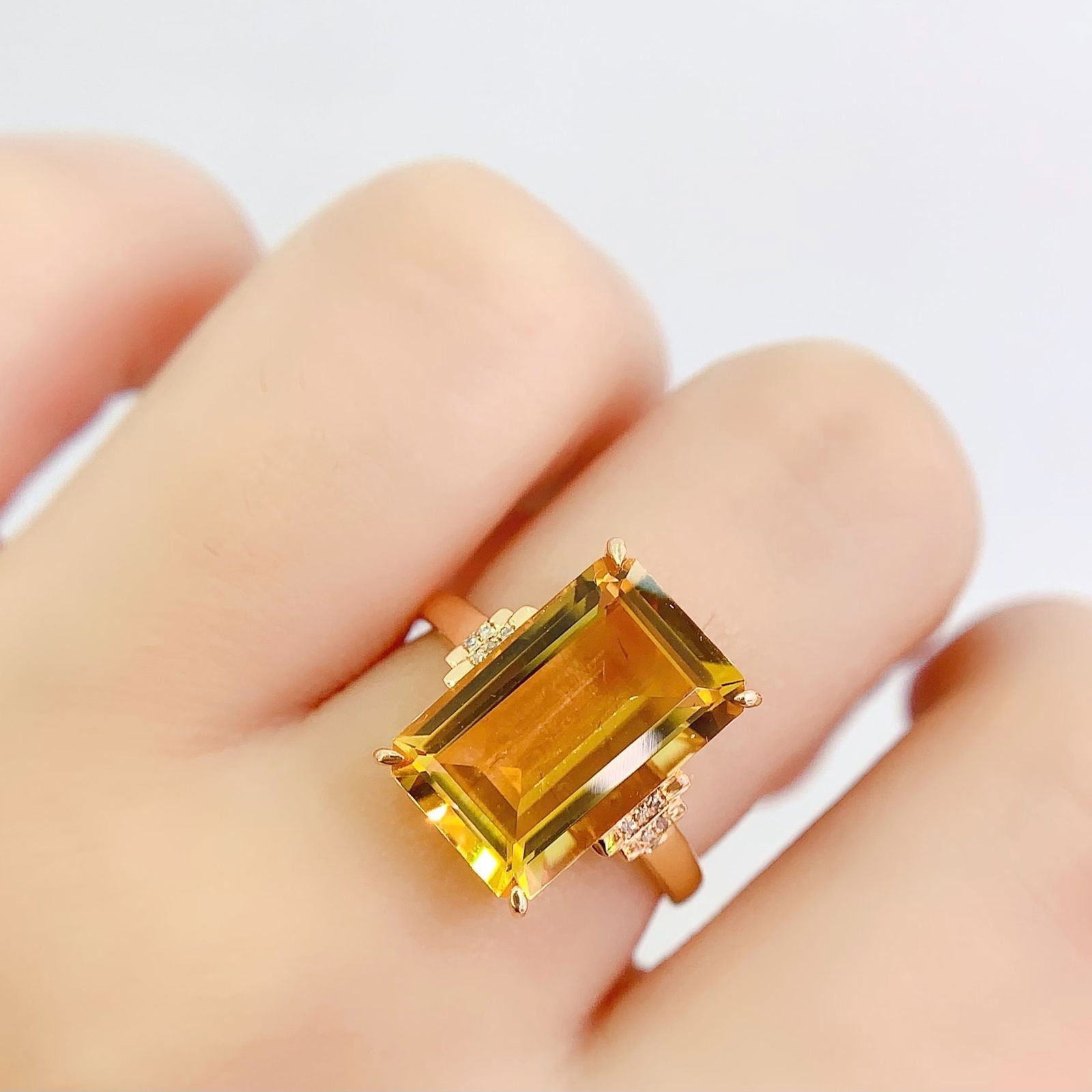 14k Gold 7 Ct Natural Citrine & Diamond Ring - 6