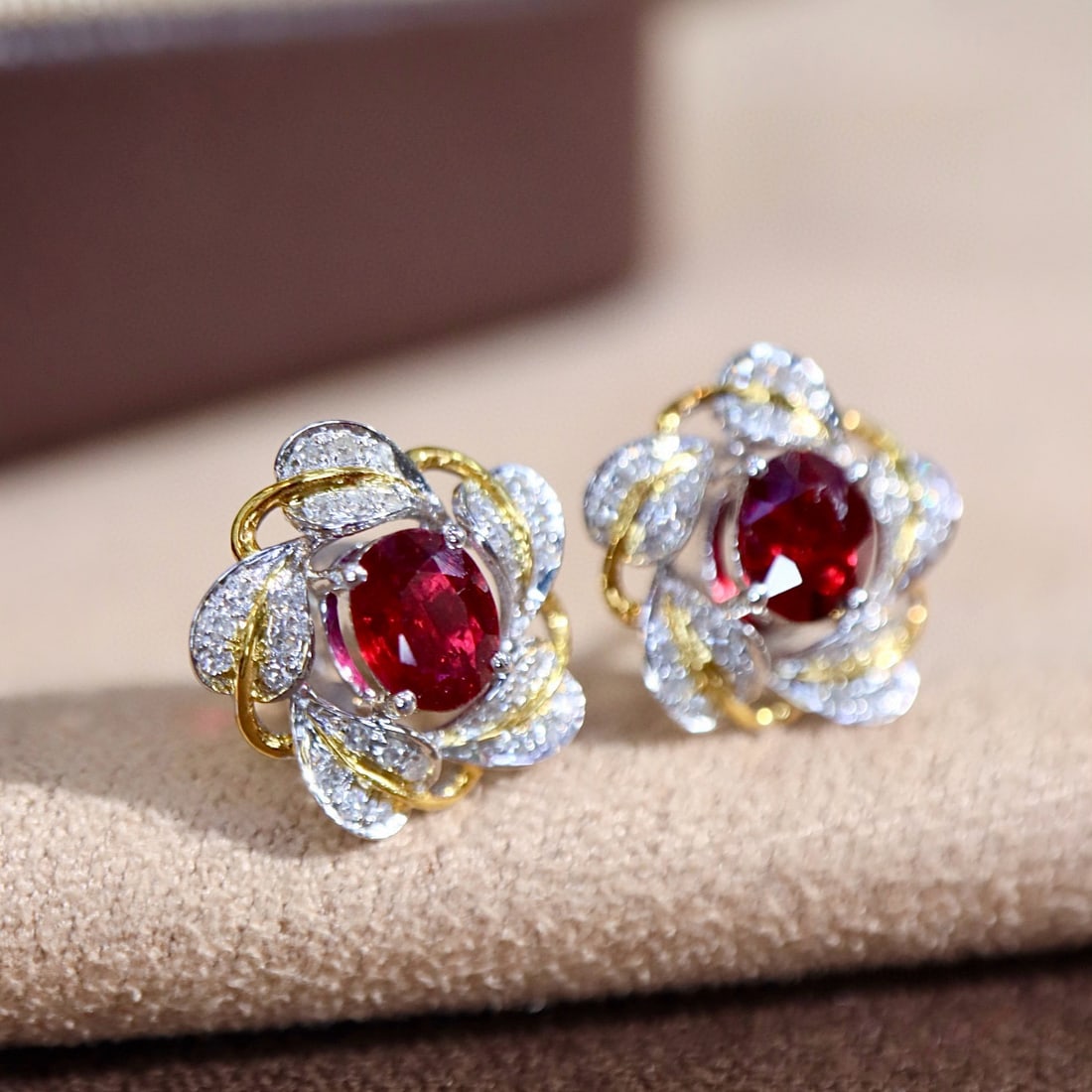 14k Gold 1.13 Ctw Natural Ruby & Diamond Earrings - 2