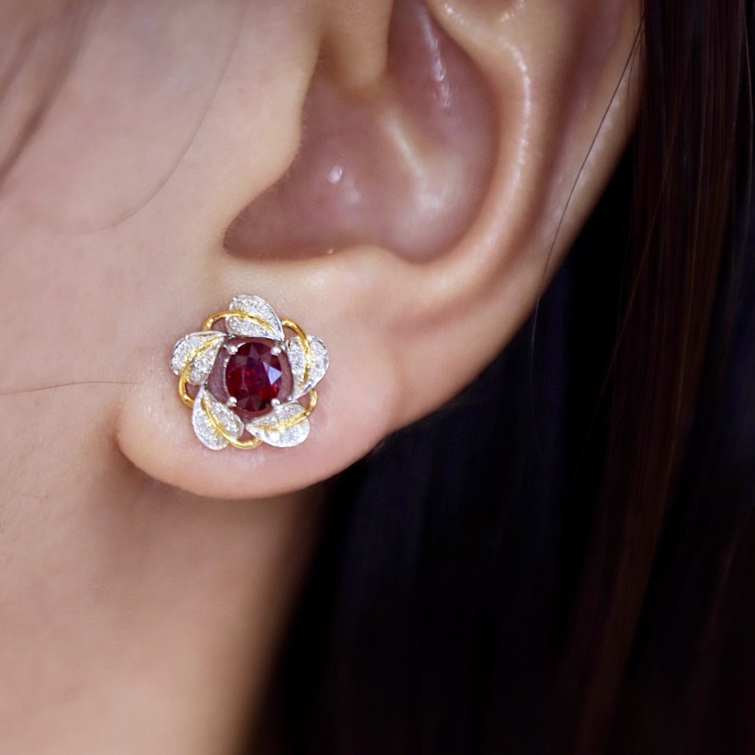 14k Gold 1.13 Ctw Natural Ruby & Diamond Earrings - 5