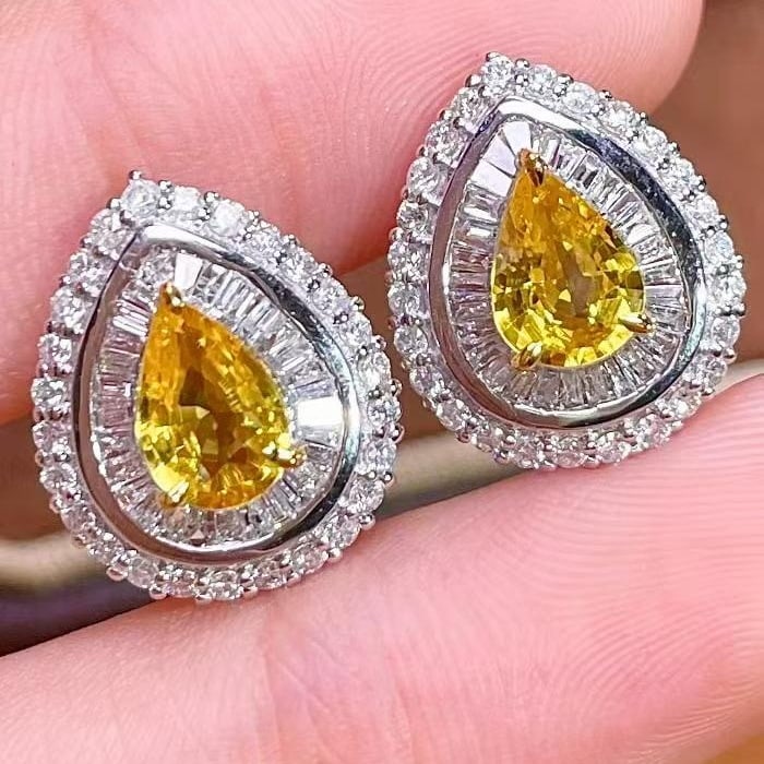 14k Gold 1.55 Ct Natural Sapphire & Diamond Earrings - 2