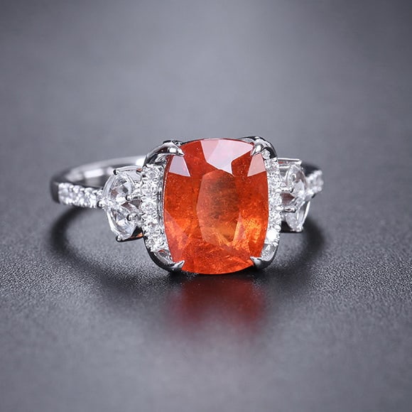 14k Gold 4.39 Ctw Natural Spessartine & Diamond Ring - 2