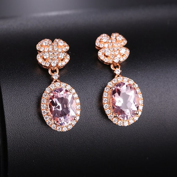 14k Gold 1.67 Ct Natural Morganite & Diamond Earrings - 2