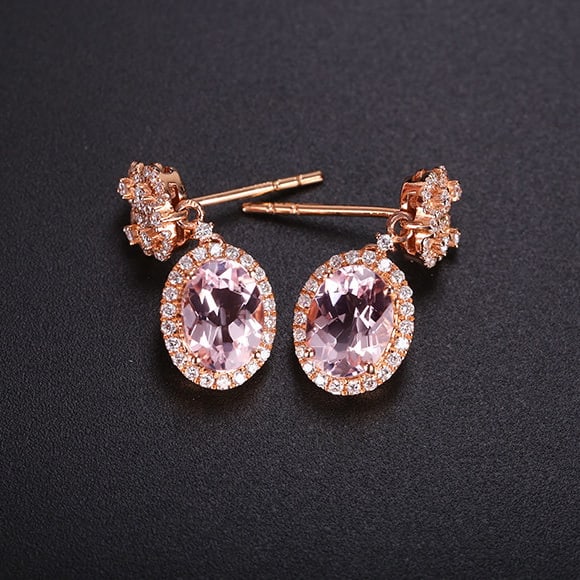14k Gold 1.67 Ct Natural Morganite & Diamond Earrings - 4