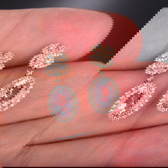 14k Gold 1.67 Ct Natural Morganite & Diamond Earrings - 6