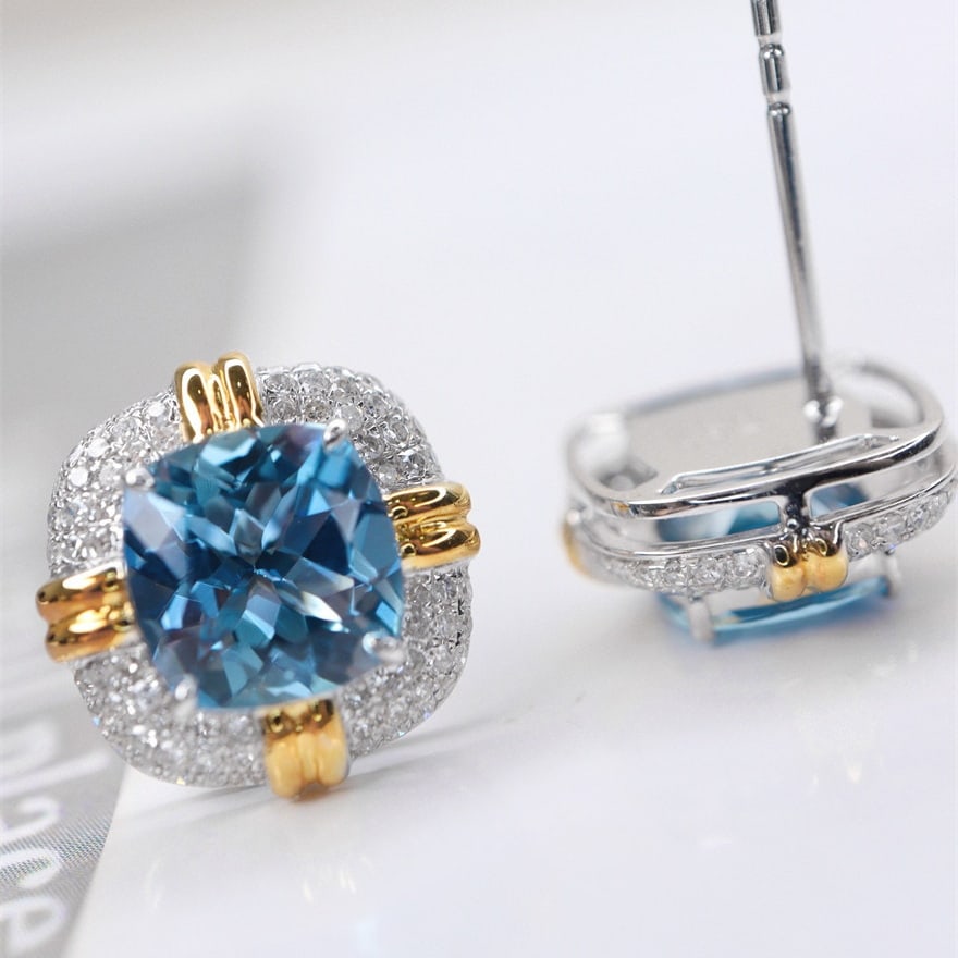 14k Gold 2.58 Ctw Natural Aquamarine & Diamond Earrings - 4