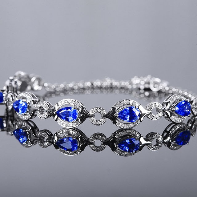 14k Gold 3.91 Ctw Natural Sapphire & Diamond Bracelet - 3