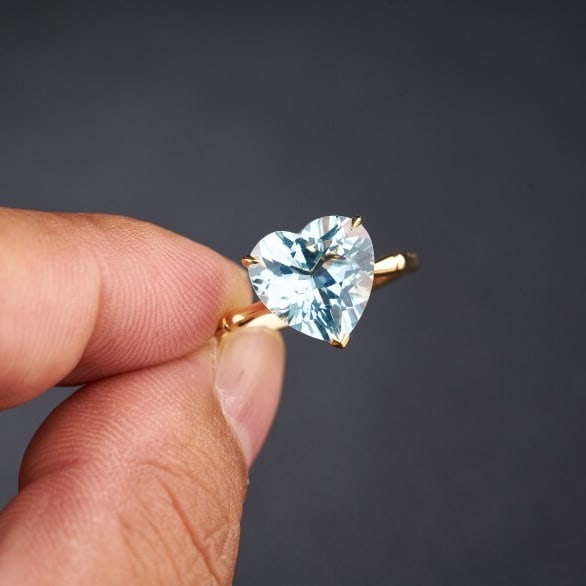 14k Gold 2.96 Ct Natural Aquamarine Ring - 7