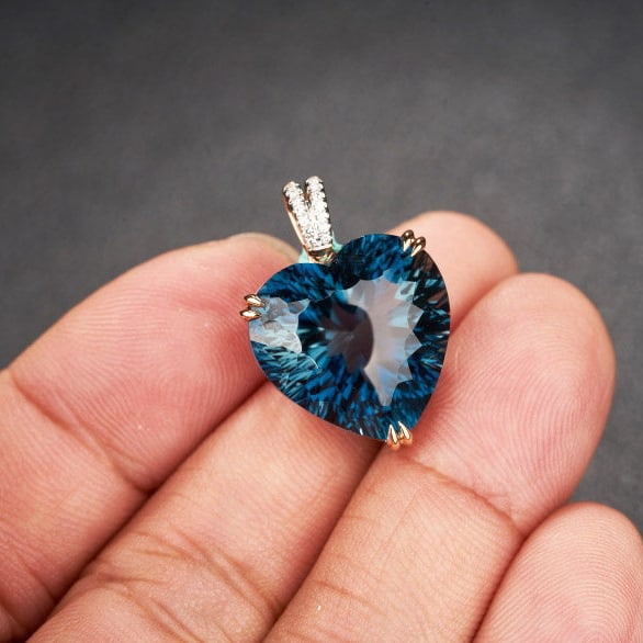 14k Gold 21.82 Ct Natural Topaz & Diamond Pendant( Without Chain ) - 7