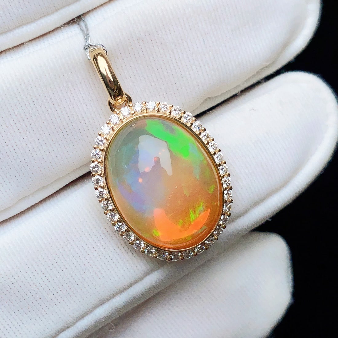 14k Gold 4.63 Ctw Natural Opal & Diamond Pendant( Without Chain ) - 2