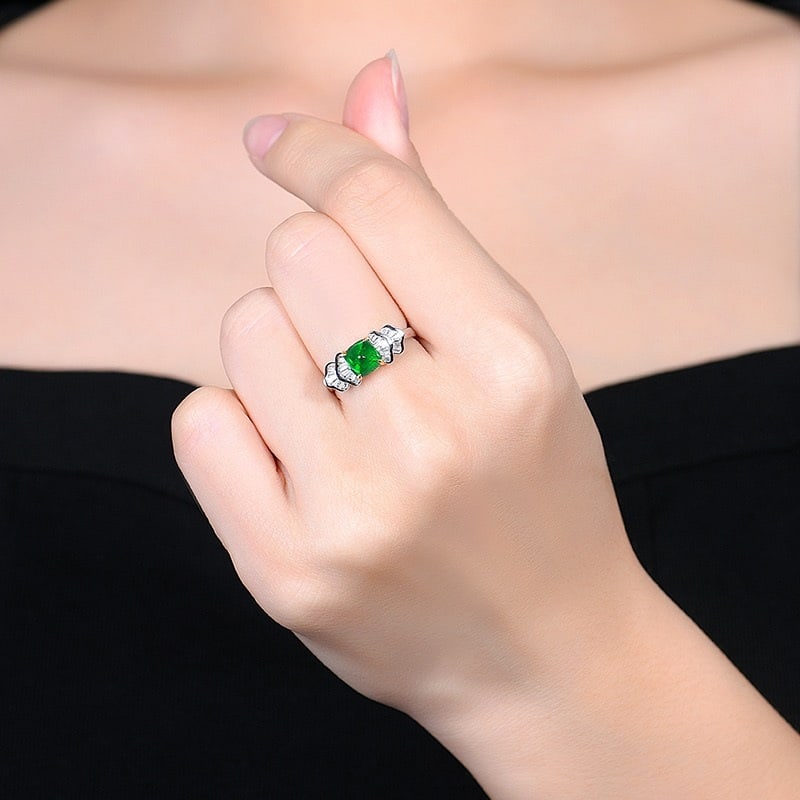 14k Gold 1.43 Ctw Vivid Green Natural Emerald & Diamond Ring - 6