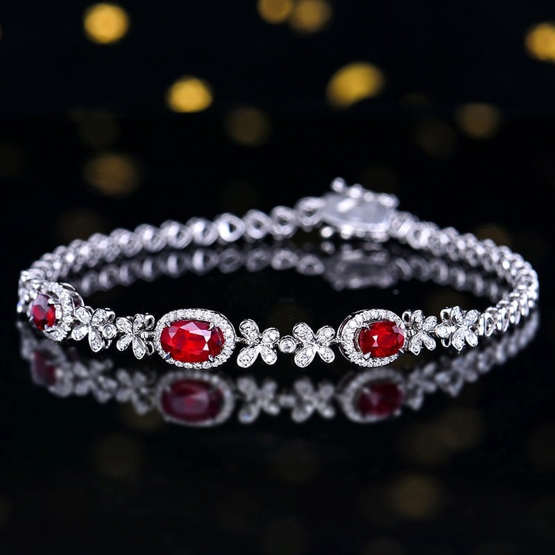 14k Gold 1.76 Ctw Natural Ruby & Diamond Bracelet - 2