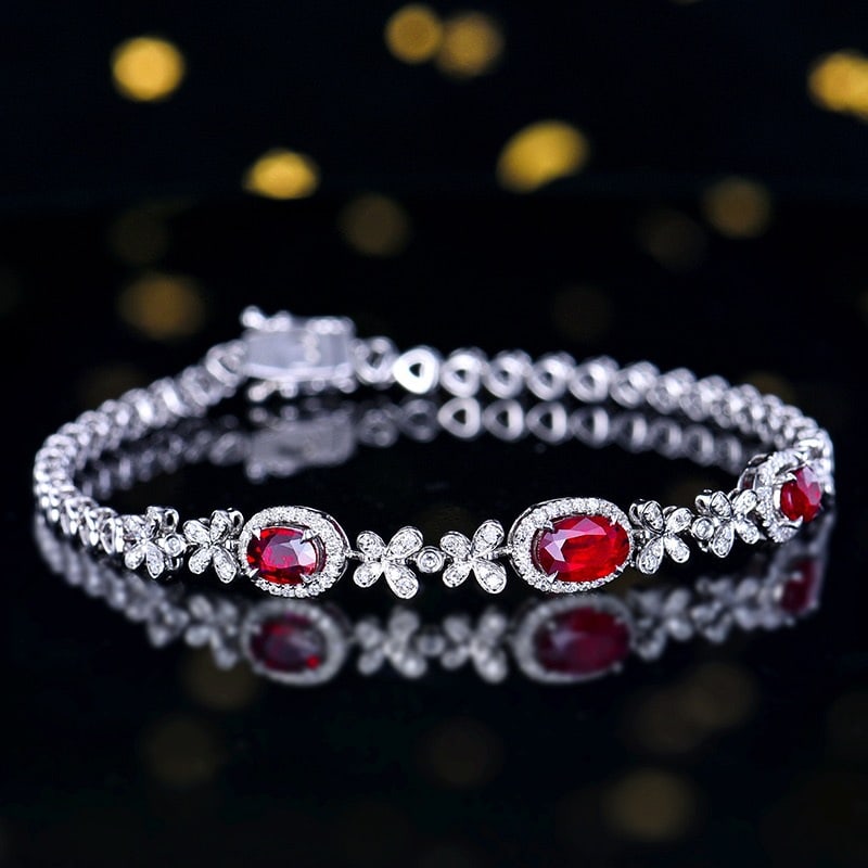 14k Gold 1.76 Ctw Natural Ruby & Diamond Bracelet - 3