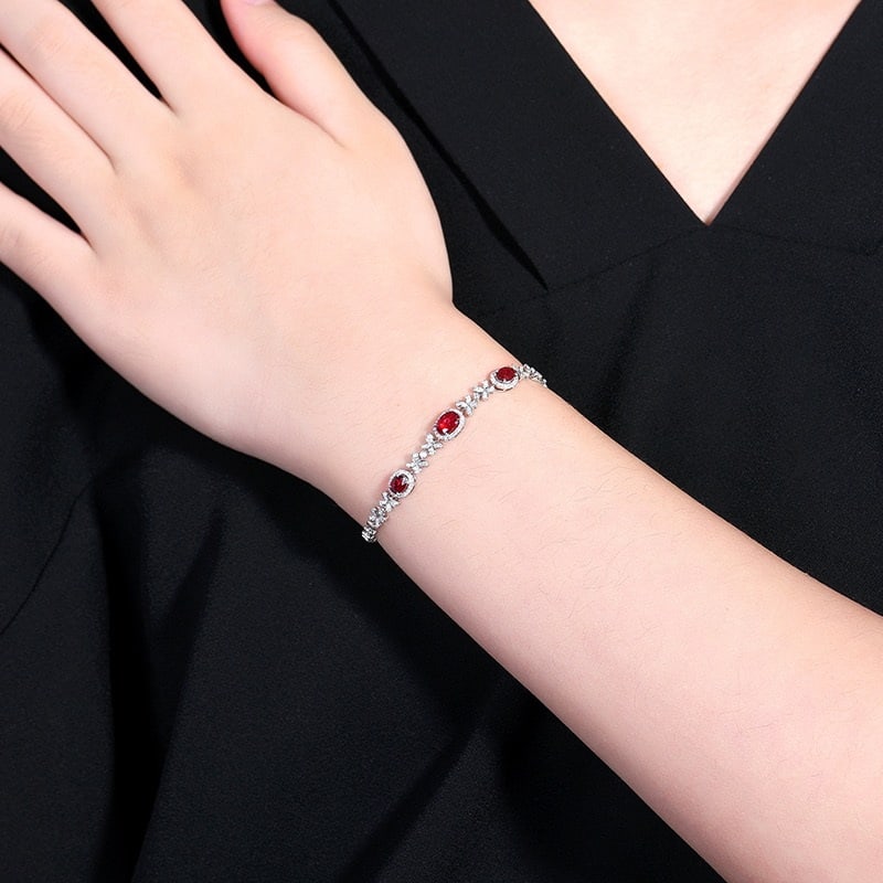 14k Gold 1.76 Ctw Natural Ruby & Diamond Bracelet - 7