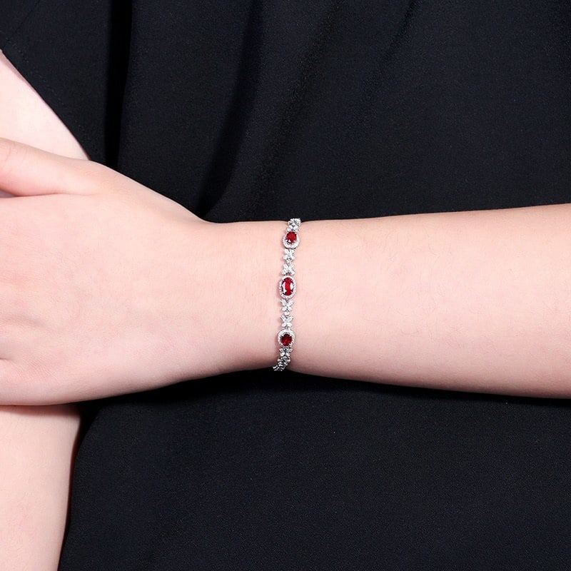 14k Gold 1.76 Ctw Natural Ruby & Diamond Bracelet - 8