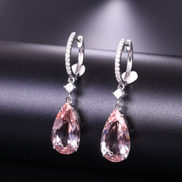 14k Gold 8.84 Ctw Natural Morganite & Diamond Earrings - 3