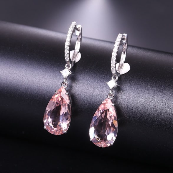 14k Gold 8.84 Ctw Natural Morganite & Diamond Earrings - 5