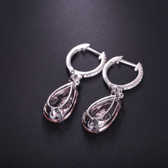 14k Gold 8.84 Ctw Natural Morganite & Diamond Earrings - 6