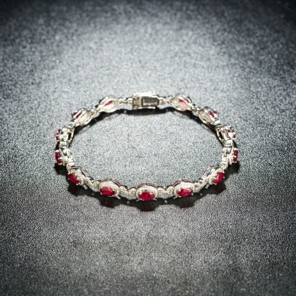 14k Gold 5.16 Ctw Natural Ruby & Diamond Bracelet - 2
