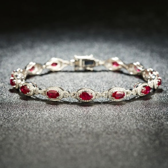 14k Gold 5.16 Ctw Natural Ruby & Diamond Bracelet - 4