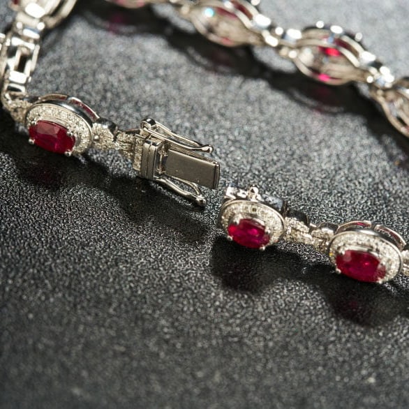 14k Gold 5.16 Ctw Natural Ruby & Diamond Bracelet - 6