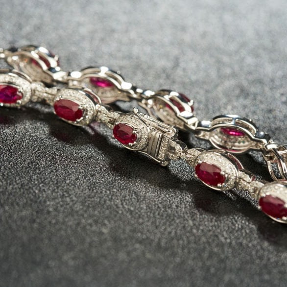 14k Gold 5.16 Ctw Natural Ruby & Diamond Bracelet - 7