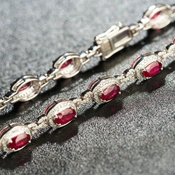 14k Gold 5.16 Ctw Natural Ruby & Diamond Bracelet - 8