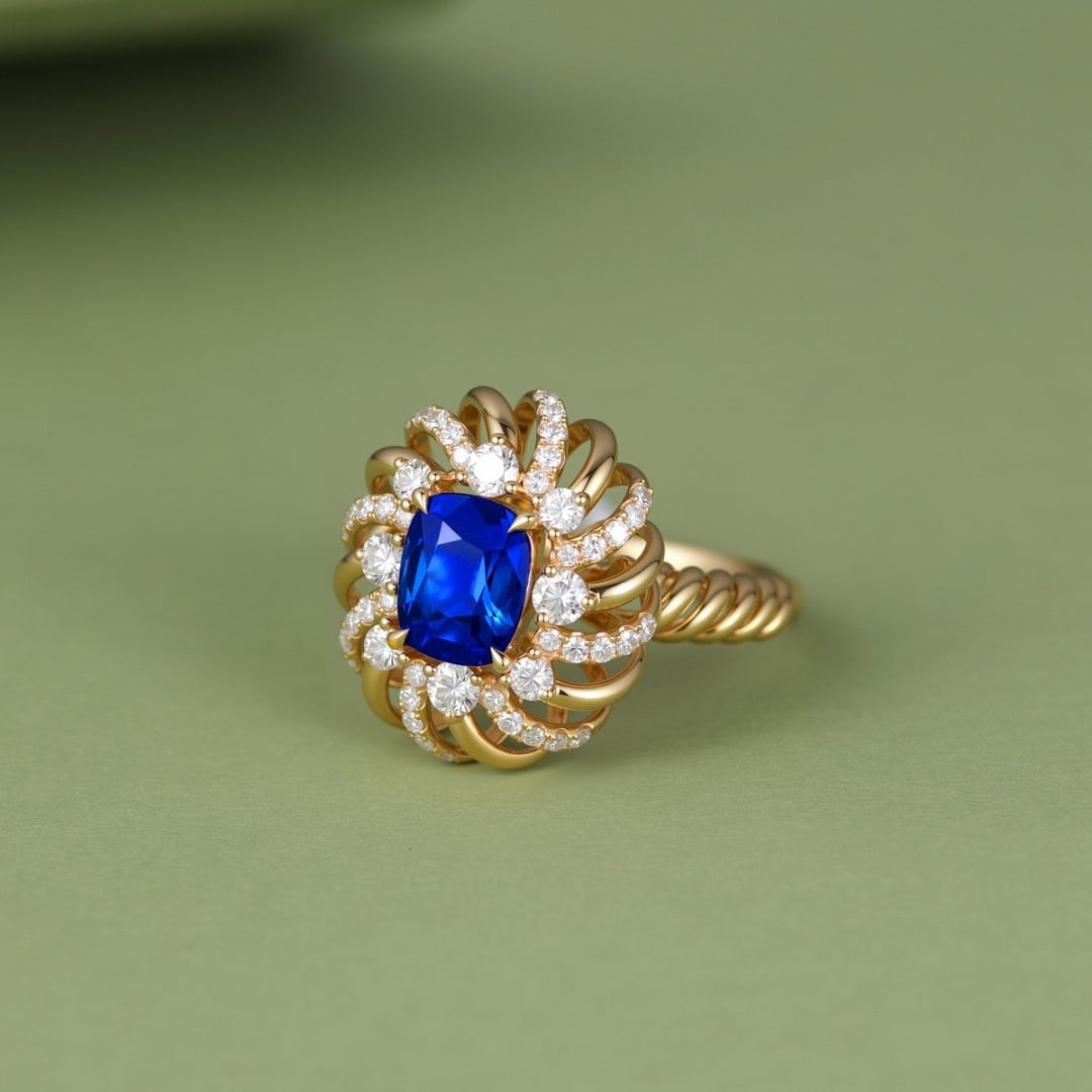 14k Gold 1.60 Ct Natural Sapphire & Diamond Ring - 2