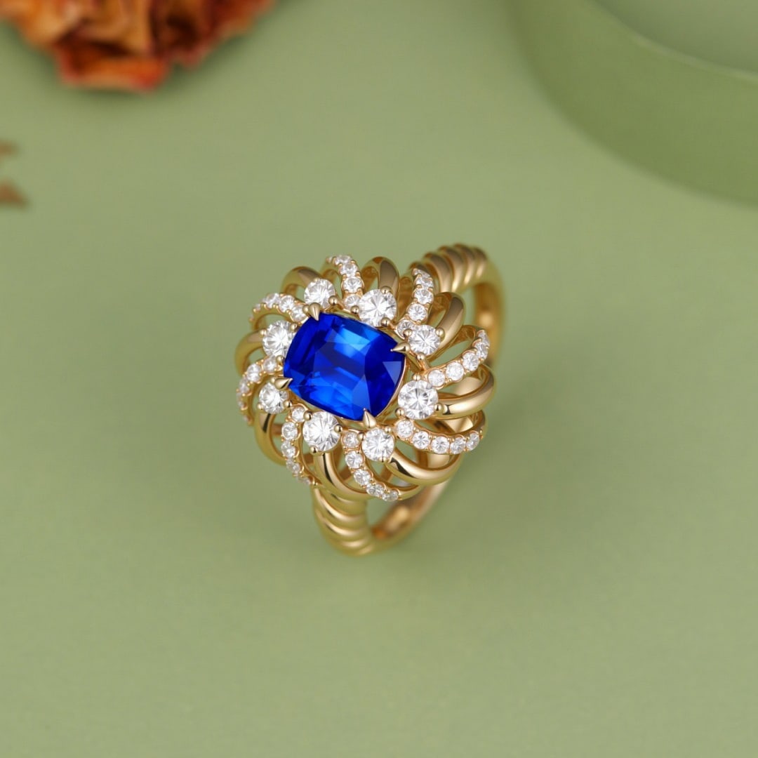 14k Gold 1.60 Ct Natural Sapphire & Diamond Ring - 3