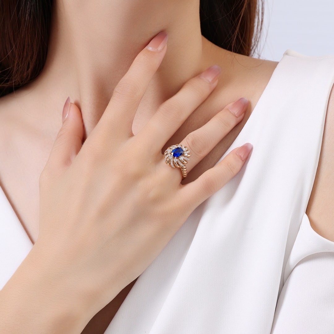 14k Gold 1.60 Ct Natural Sapphire & Diamond Ring - 5