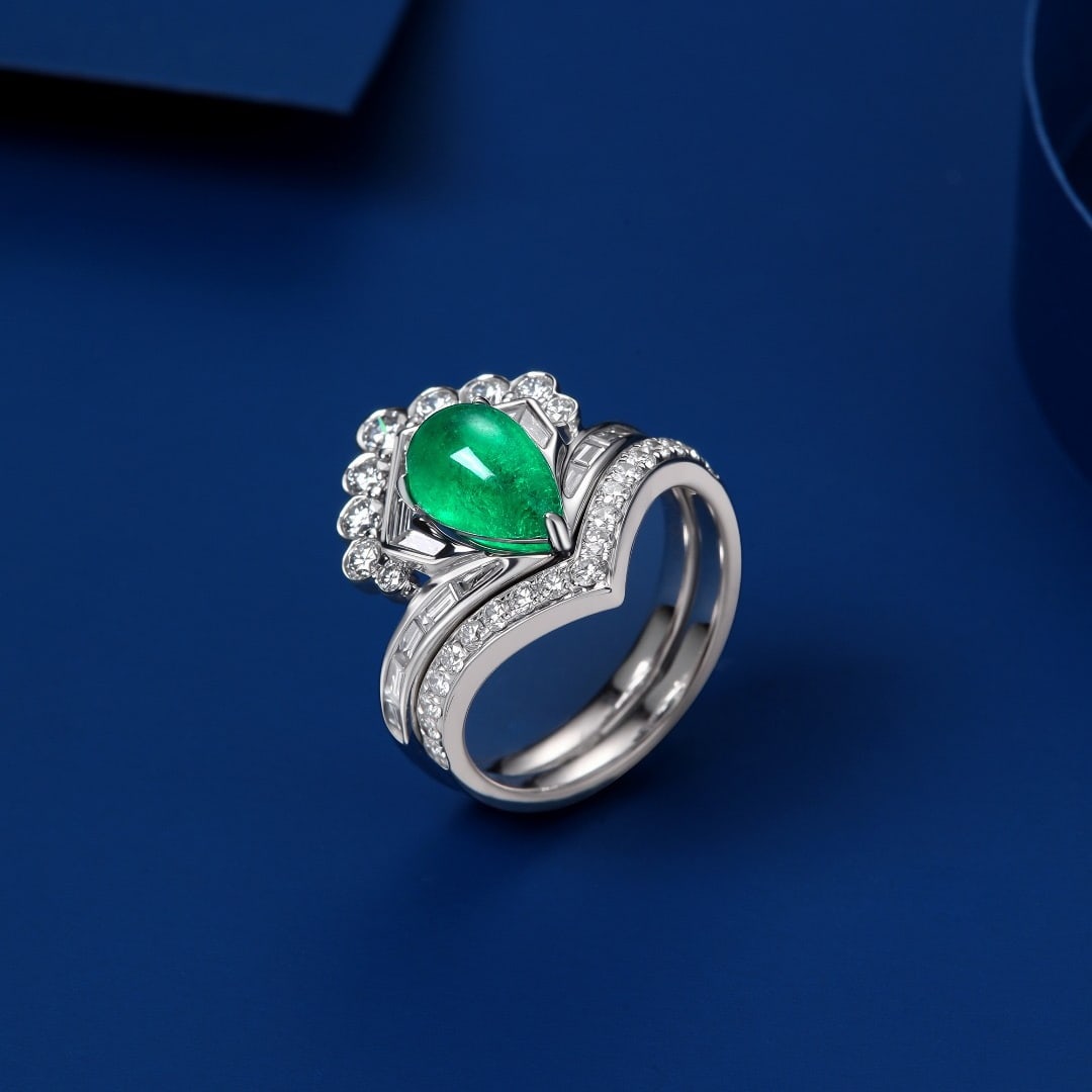 14k Gold 2.80 Ctw Vivid Green Natural Emerald & Diamond Ring - 3