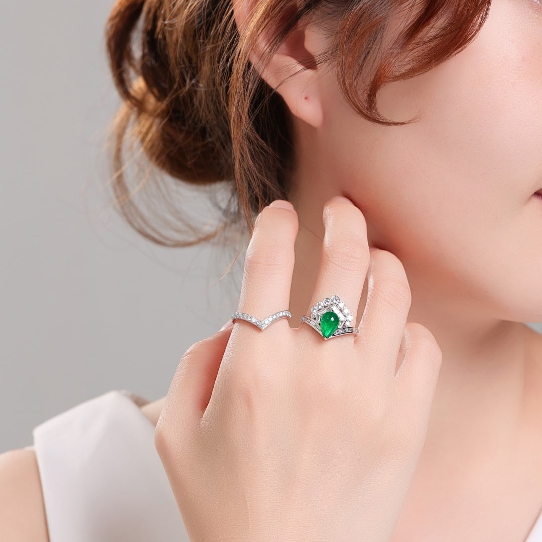 14k Gold 2.80 Ctw Vivid Green Natural Emerald & Diamond Ring - 5