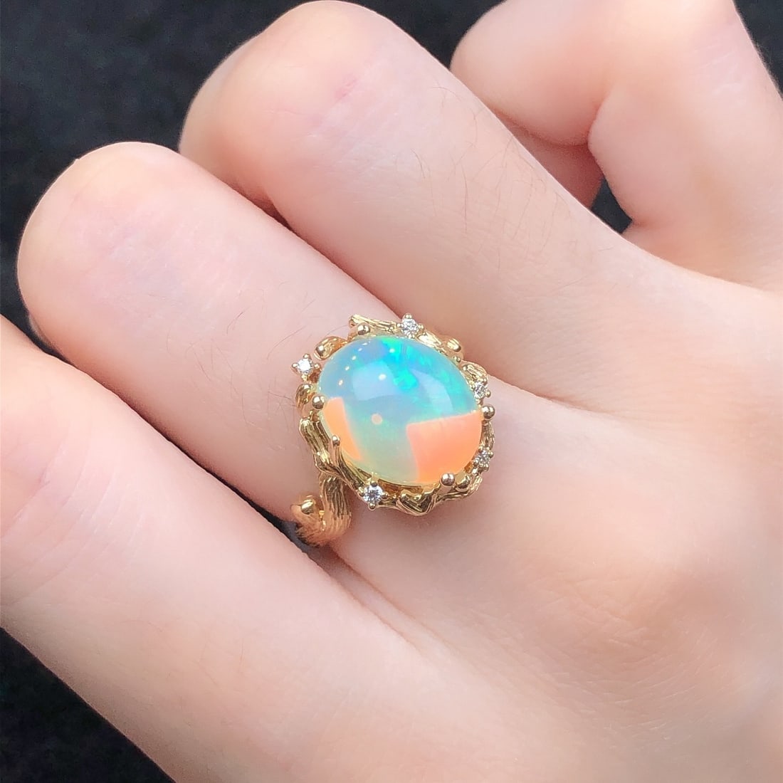 14k Gold 3.83 Ctw Natural Opal & Diamond Ring - 9