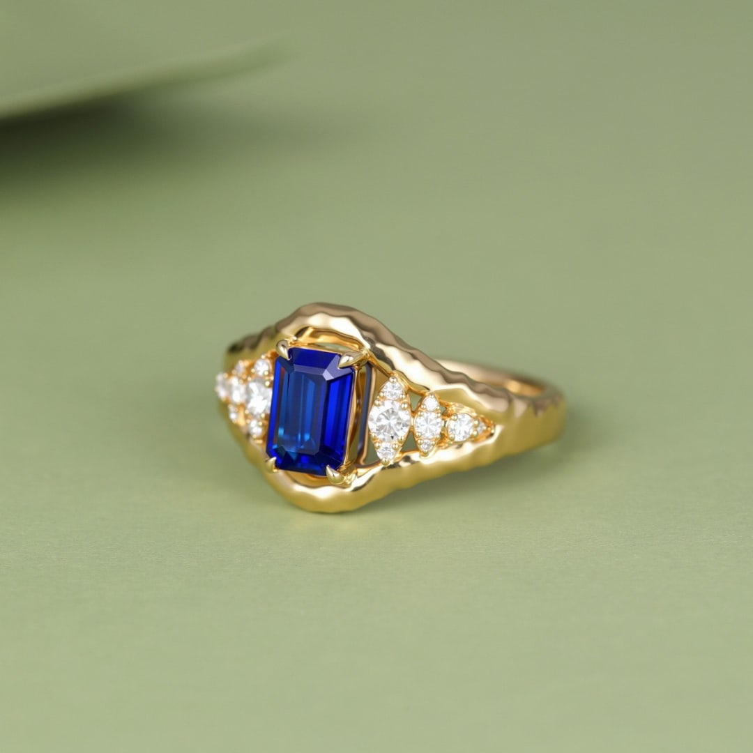 14k Gold 1 Ct Natural Sapphire & Diamond Ring - 2