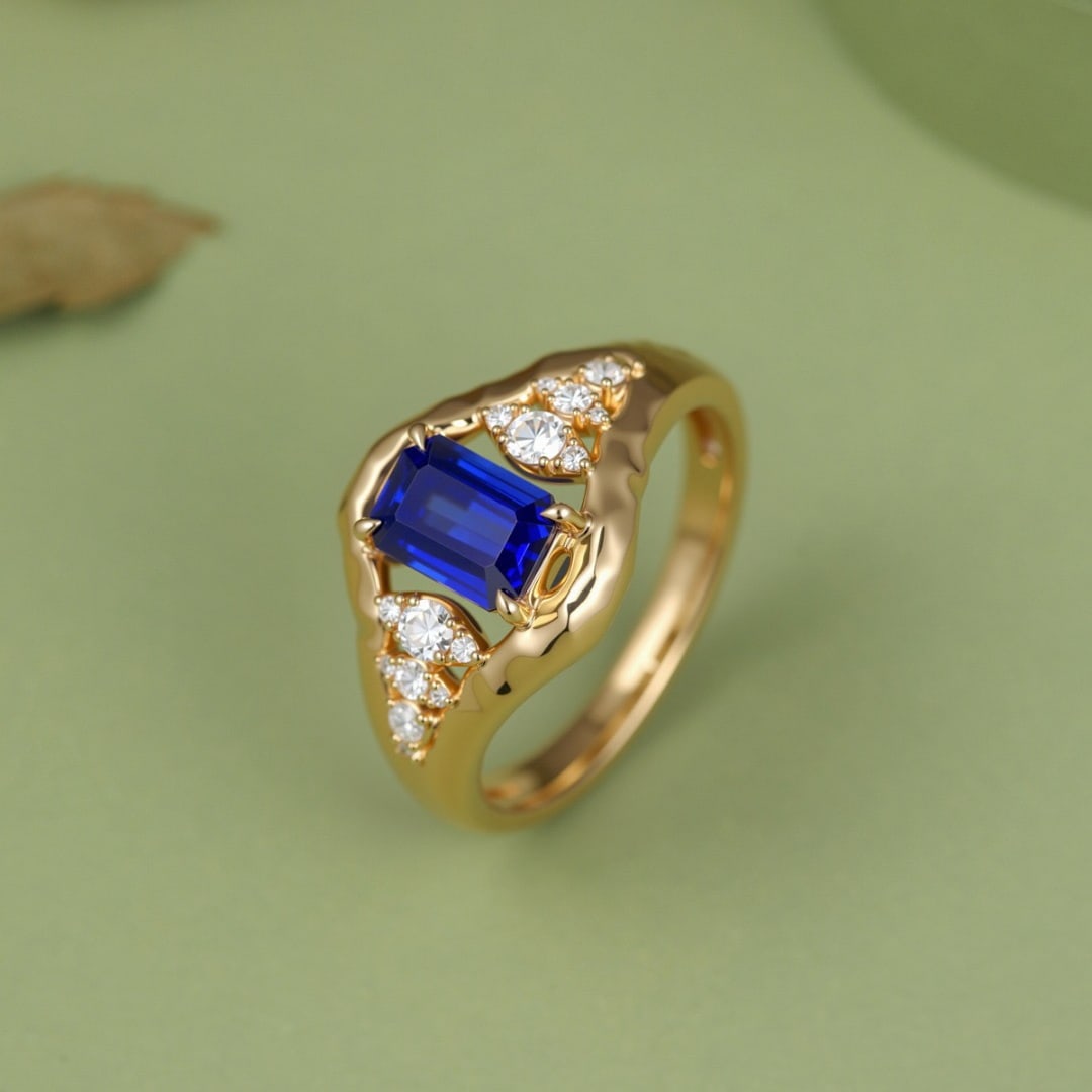 14k Gold 1 Ct Natural Sapphire & Diamond Ring - 3
